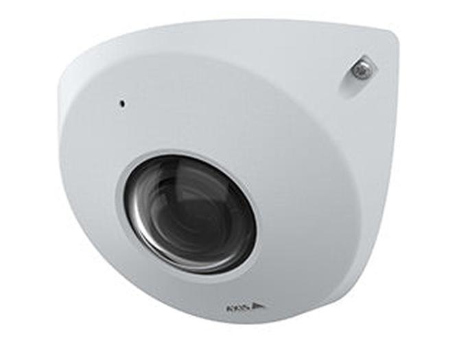 Witte Axis P9117-PV anti-ligature hoekcamera met 360° panoramische lens voor wandmontage.