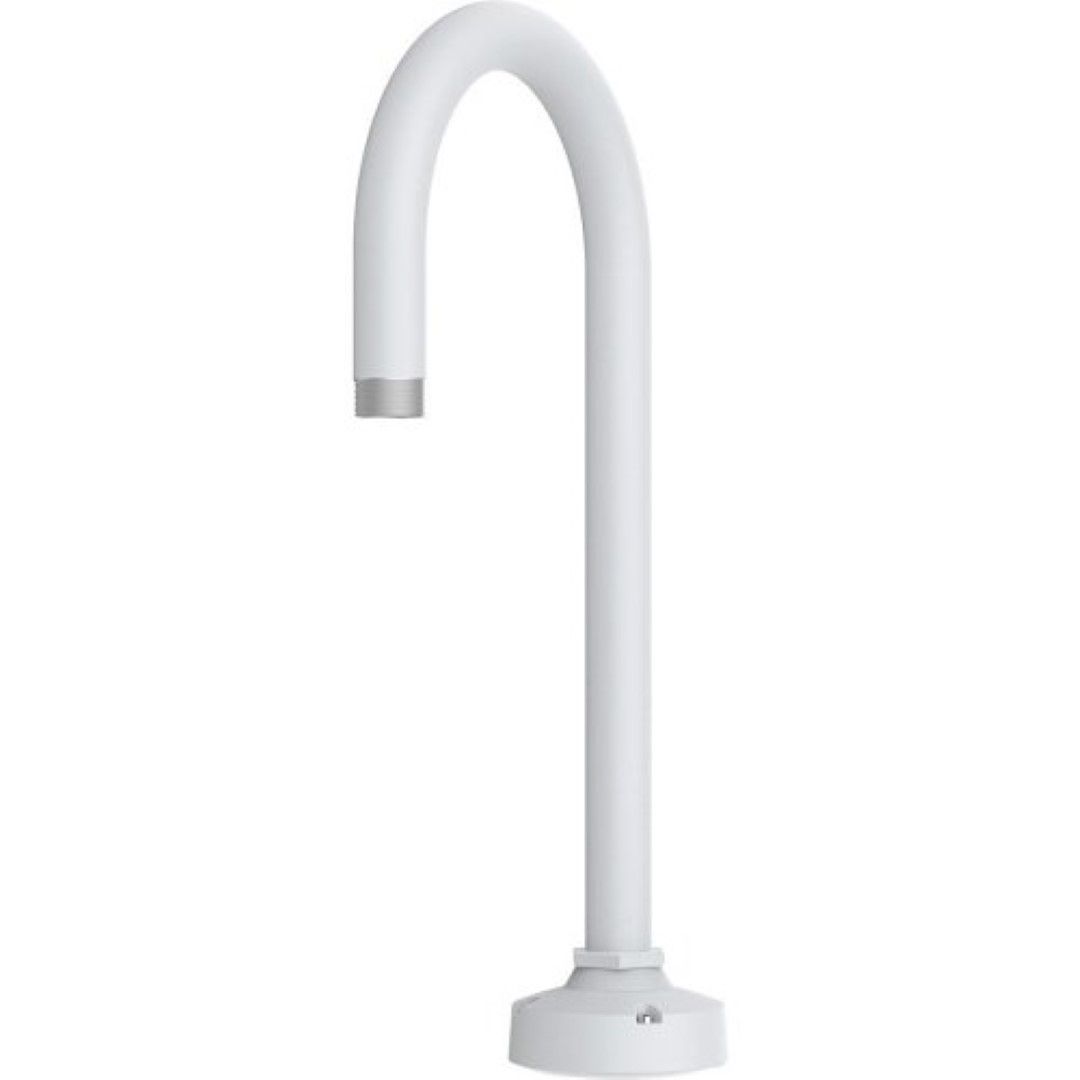 Witte Axis TQ6501-E aluminium borstweringmontage met gebogen arm en ronde montagevoet voor buitencamera's.