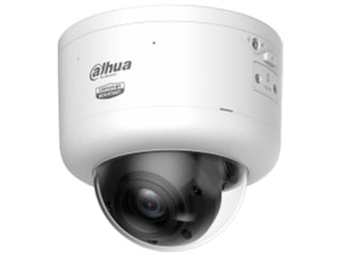 Witte Dahua 8MP WizMind anti-corrosie dome camera met vari-focale lens voor zware industriële omgevingen.
