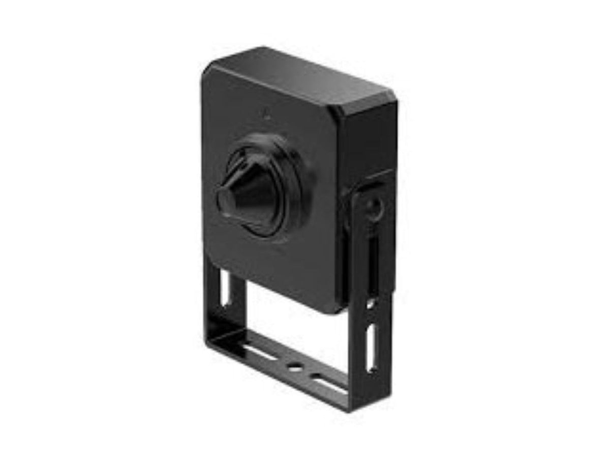 Zwarte Dahua 2MP pinhole lensmodule met vierkante behuizing en verstelbare montagebeugel voor discrete inbouw.