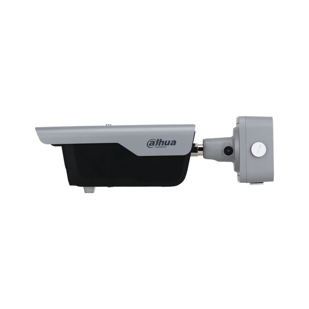 Dahua ITC413-PW4D-IZ3 4MP ANPR camera met grijze behuizing, zonnekap en verstelbare montagebeugel voor kentekenherkenning.