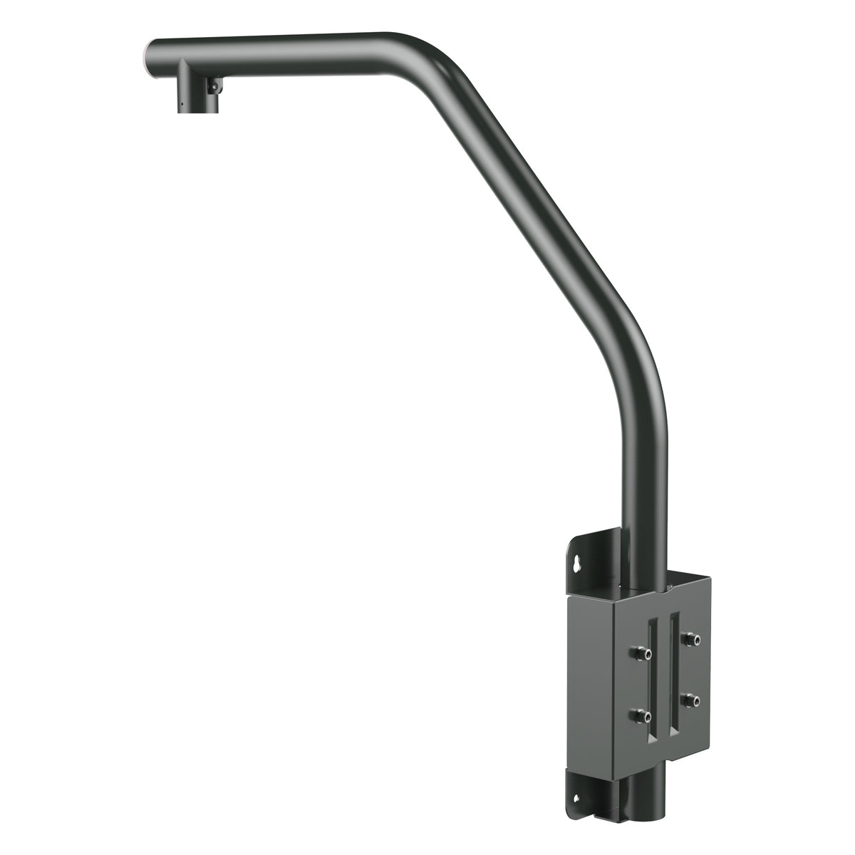 Zwarte Dahua PFB303S-B zware parapetbeugel van aluminium en RVS voor montage op een dakrand.