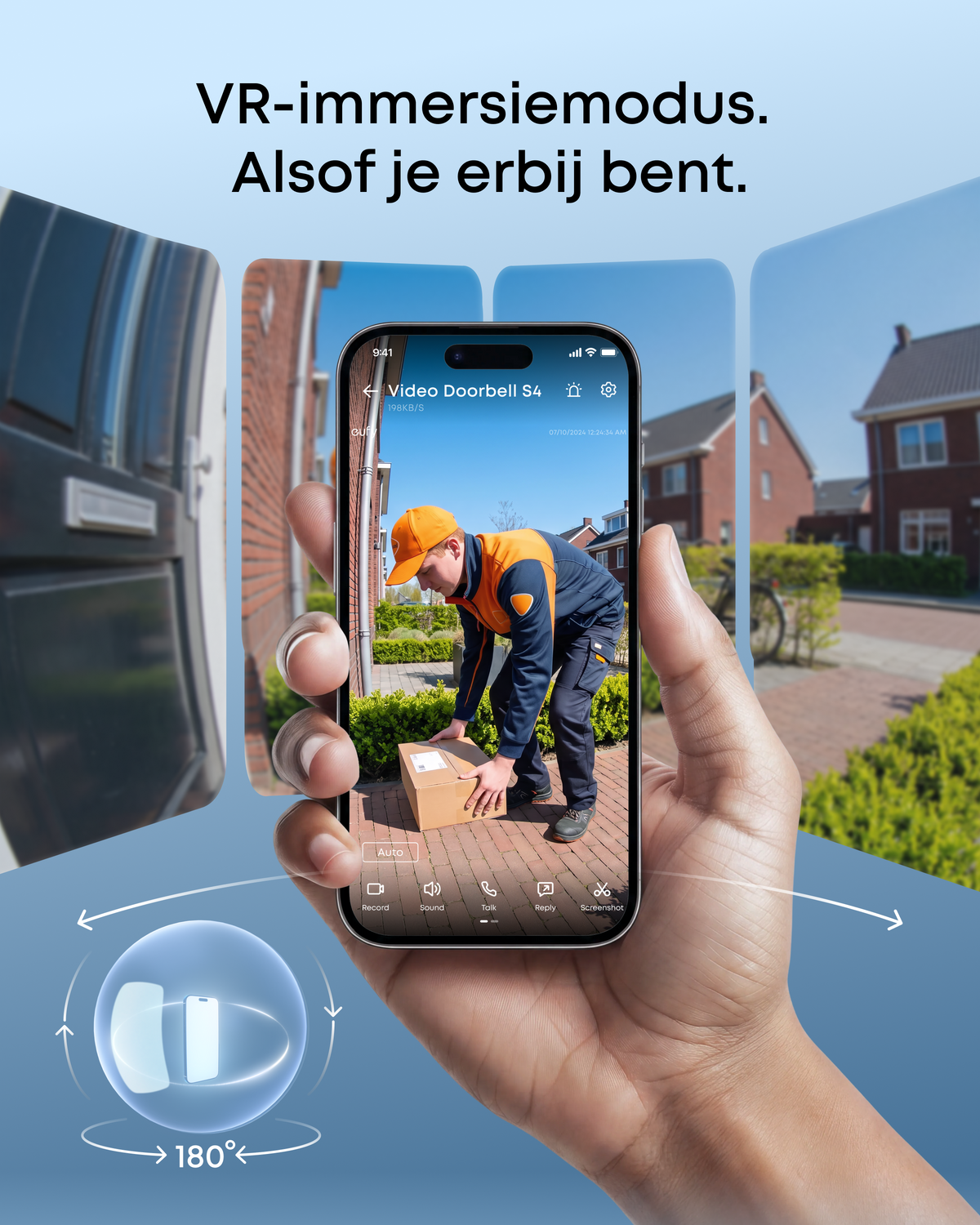 Eufy Video Deurbel S4 VR-modus: rondkijken in 180° beeld via de smartphone