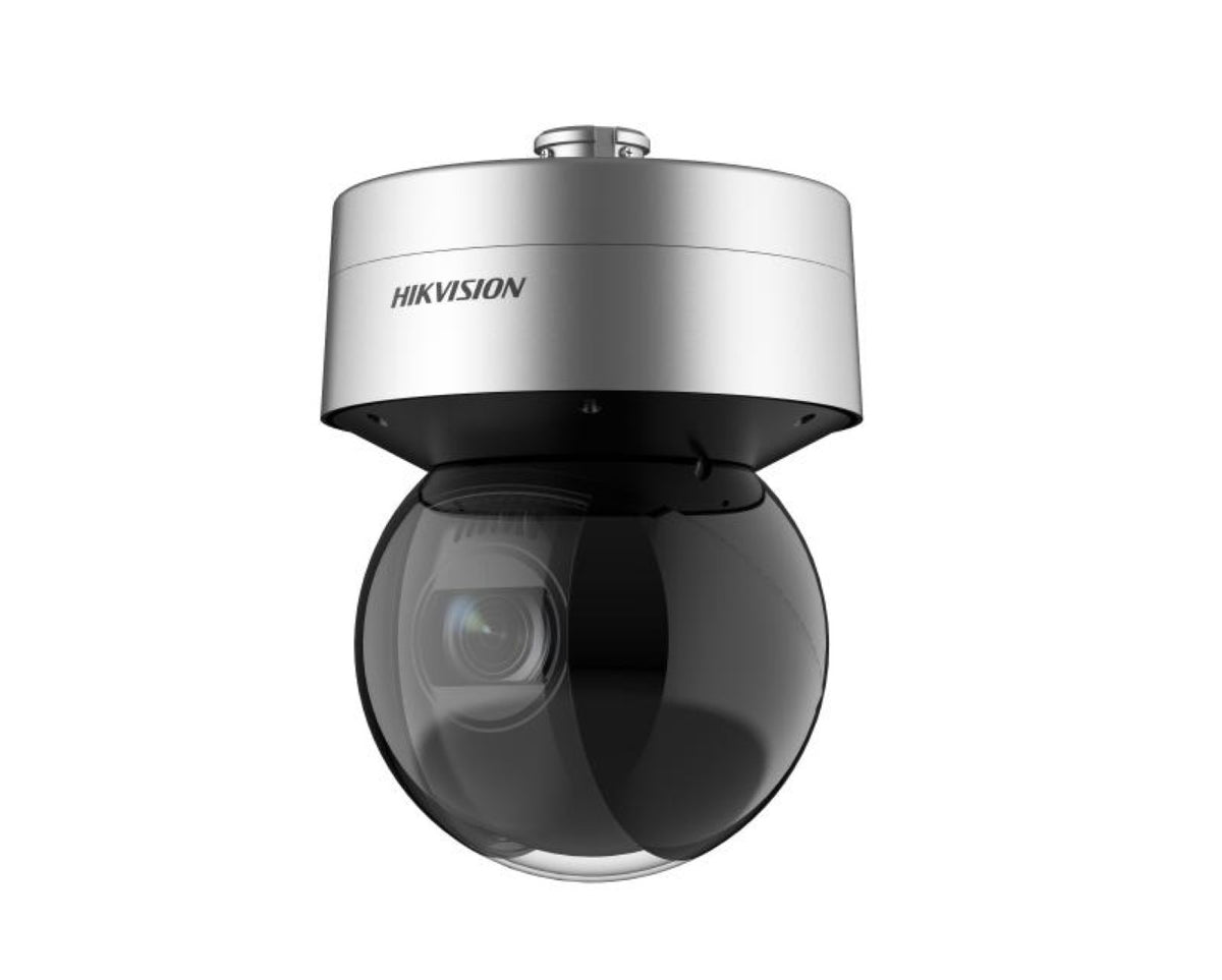 Hikvision DS-2DF7A436IXG-ELY 4MP PTZ speed dome camera met zilveren behuizing en zwarte glazen bol.