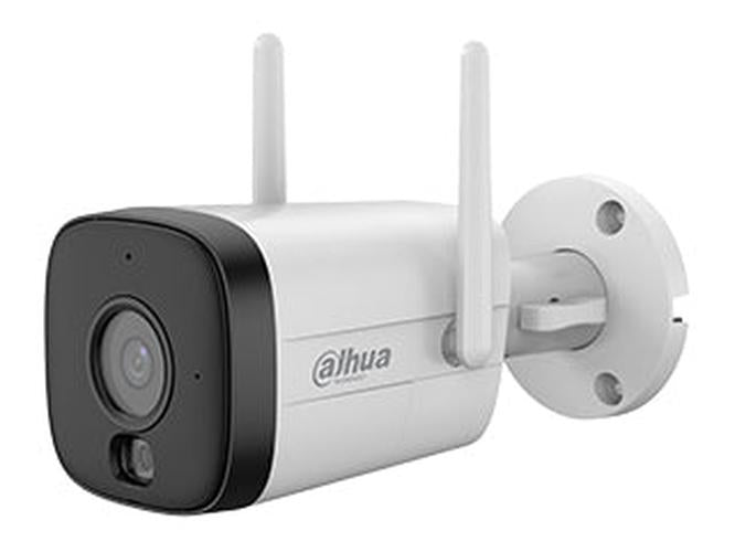 Witte Dahua 5MP WiFi 6 bullet camera met twee antennes, zwarte lensmodule en Smart Dual Light technologie.