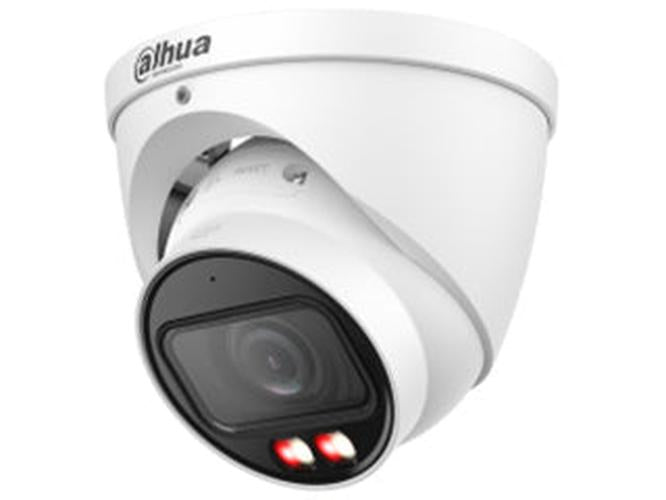 Witte Dahua WizMind 8MP turret camera met motorized lens en Smart Dual Light voor professionele beveiliging.