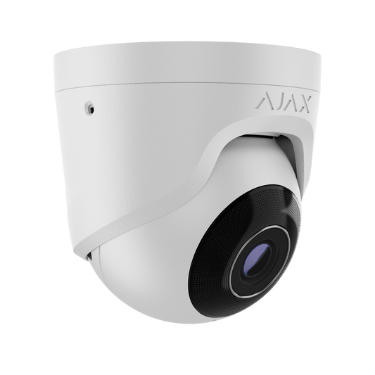 Witte Ajax TurretCam HL 8MP outdoor beveiligingscamera met 2,8mm lens en strak design.