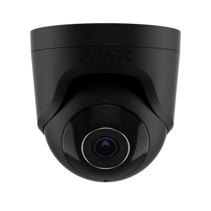 Zwarte Ajax TurretCam HL 8MP outdoor beveiligingscamera met 2,8mm lens en strak modern design.