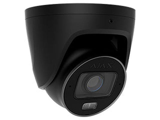 Zwarte Ajax TurretCam HLVF 8MP outdoor beveiligingscamera met varifocale lens en compact turret-ontwerp.
