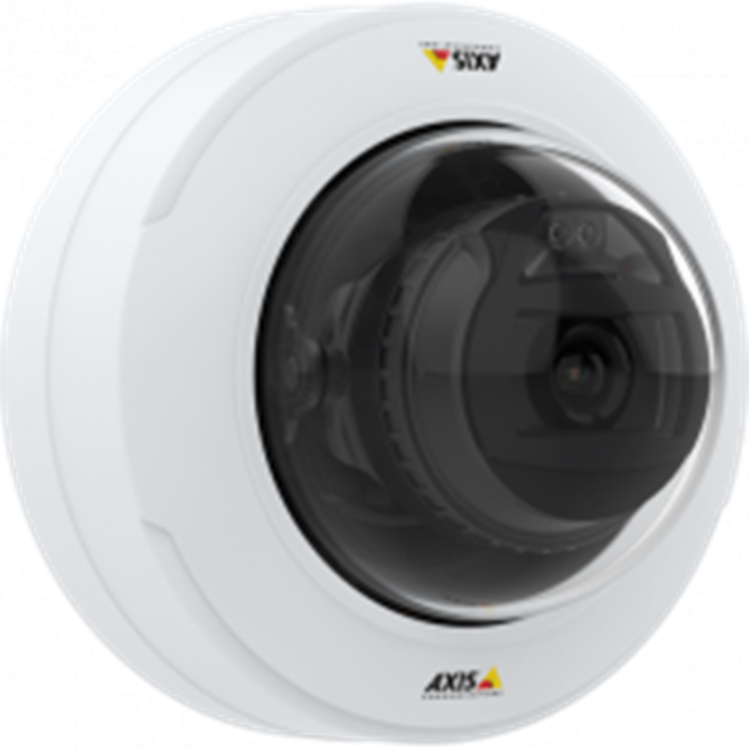 Witte Axis P3275-LV dome beveiligingscamera met transparante koepel en varifocale lens voor 1080p bewaking.