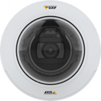 Witte Axis P3278-LV 8MP dome-beveiligingscamera met transparante koepel en varifocale lens voor professioneel gebruik.