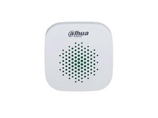 Witte Dahua AirShield draadloze binnensirene met strak vierkant design en centraal luidsprekerrooster.