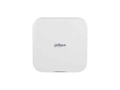 Witte Dahua AirShield Hub 2 alarmsysteem centrale met strak, vierkant design en centraal geplaatst logo.