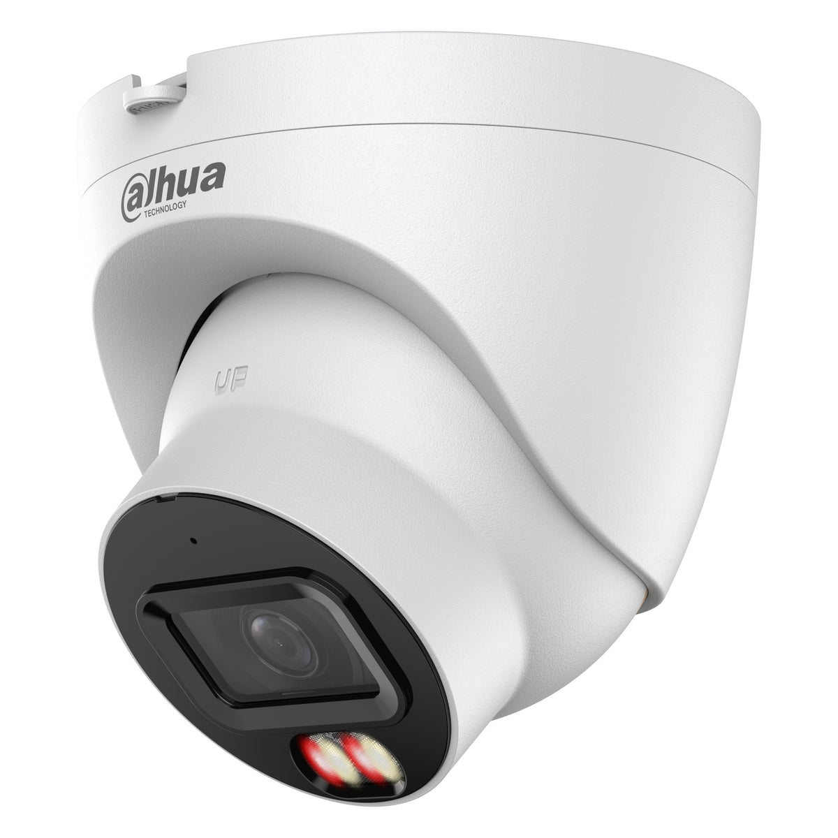 Witte Dahua 12MP WizSense Turret DH-IPC-HDW21249TP-S-IL-0280B-S2, schuin vooraanzicht