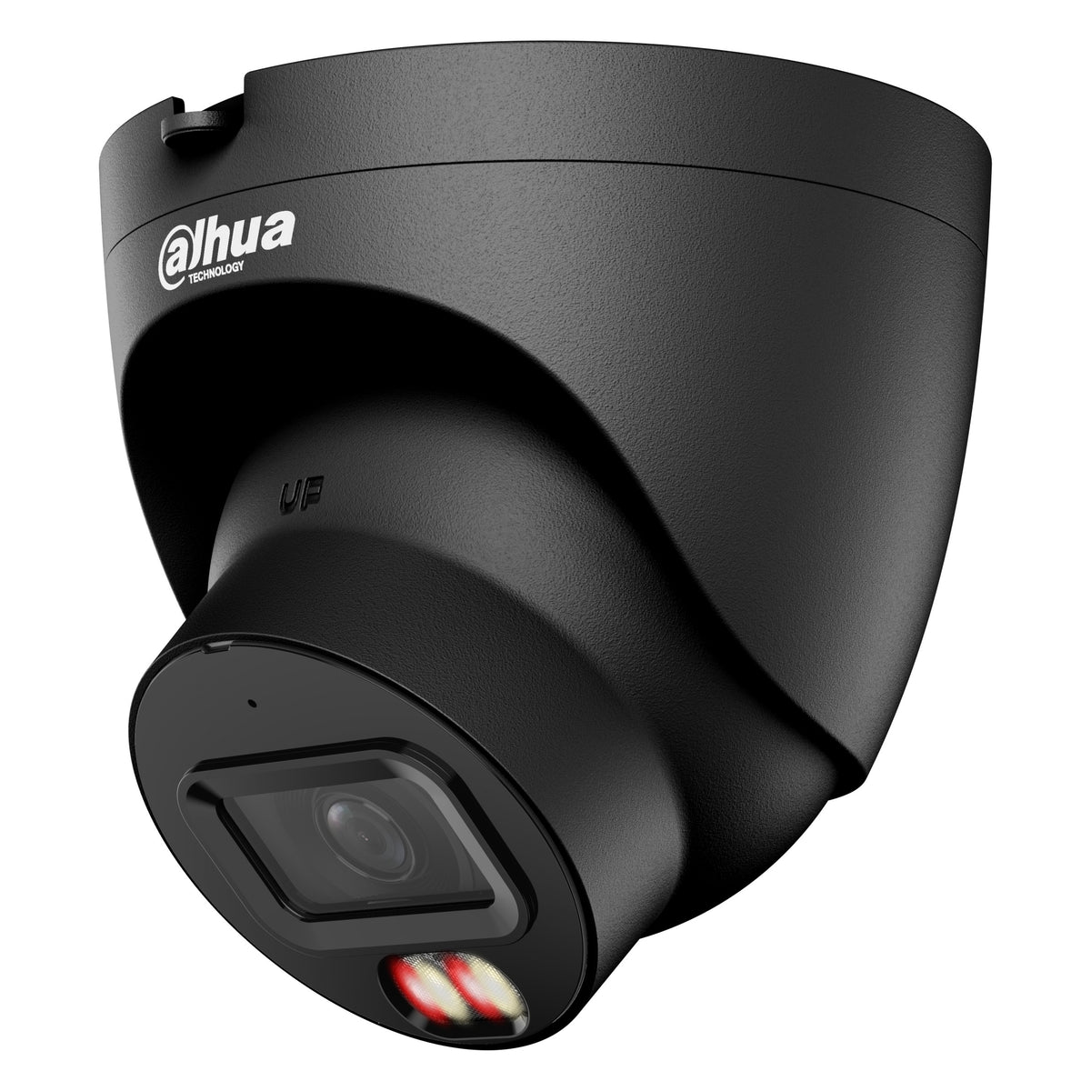 Zwarte Dahua 12MP WizSense Turret DH-IPC-HDW21249TP-S-IL-0280B-S2-Black, schuin vooraanzicht