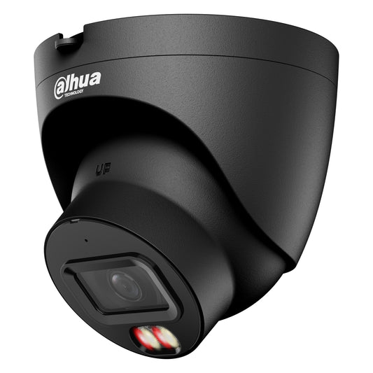 Zwarte Dahua 12MP WizSense Turret DH-IPC-HDW21249TP-S-IL-0280B-S2-Black, schuin vooraanzicht
