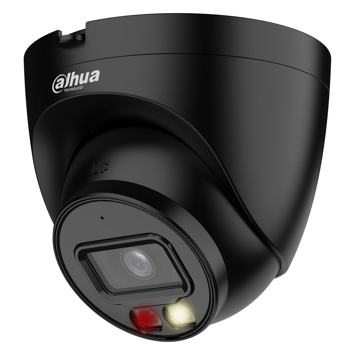 Zwarte Dahua 5MP WizSense Turret DH-IPC-HDW2549TP-S-IL-0280B-Black, schuin vooraanzicht