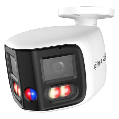 Witte Dahua 2x4MP TiOC Duo Panorama Bullet DH-IPC-PFW3859S-A180-AS-PV-ATC, schuin vooraanzicht