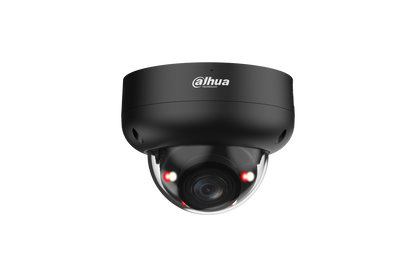 Zwarte Dahua 6MP WizSense dome camera met Smart Dual Light en motorized vari-focal lens.