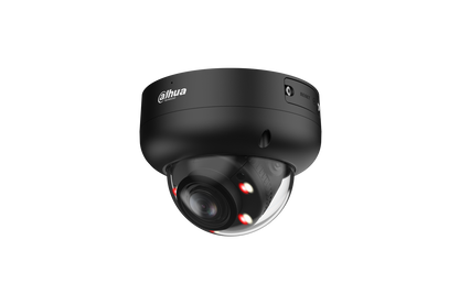 Zwarte Dahua 6MP WizSense dome camera met Smart Dual Light en motorized vari-focal lens.