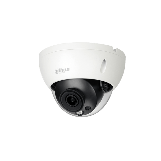 Witte Dahua WizMind mini dome beveiligingscamera met zwarte lensmodule en IR-verlichting voor professionele bewaking.