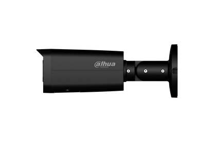 Zwarte Dahua WizSense 6MP bullet beveiligingscamera met verstelbare beugel en Smart Dual Light technologie.