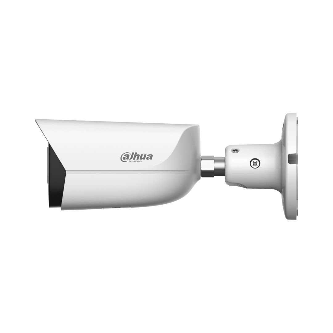 Witte Dahua 6MP WizSense bullet camera met vaste 2.8mm lens en verstelbare muurbeugel voor professionele beveiliging.