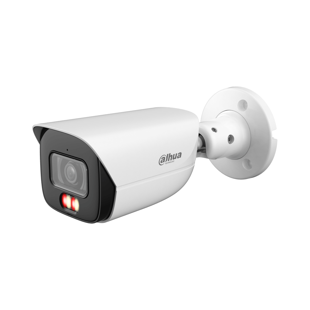 Witte Dahua 8MP WizSense bullet camera met vaste lens en Smart Dual Light voor professionele beveiliging.