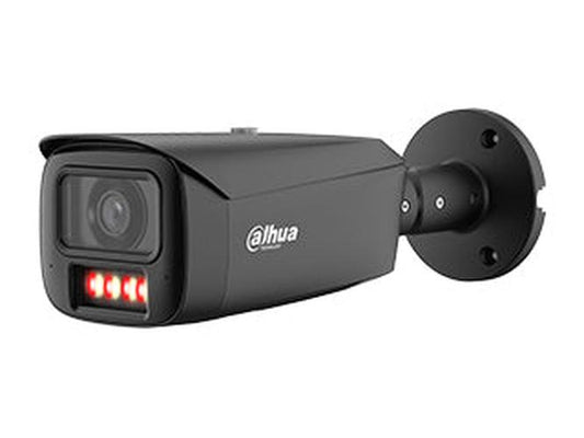 Zwarte Dahua 8MP WizMind bullet camera met Smart Dual Light en actieve afschrikking.