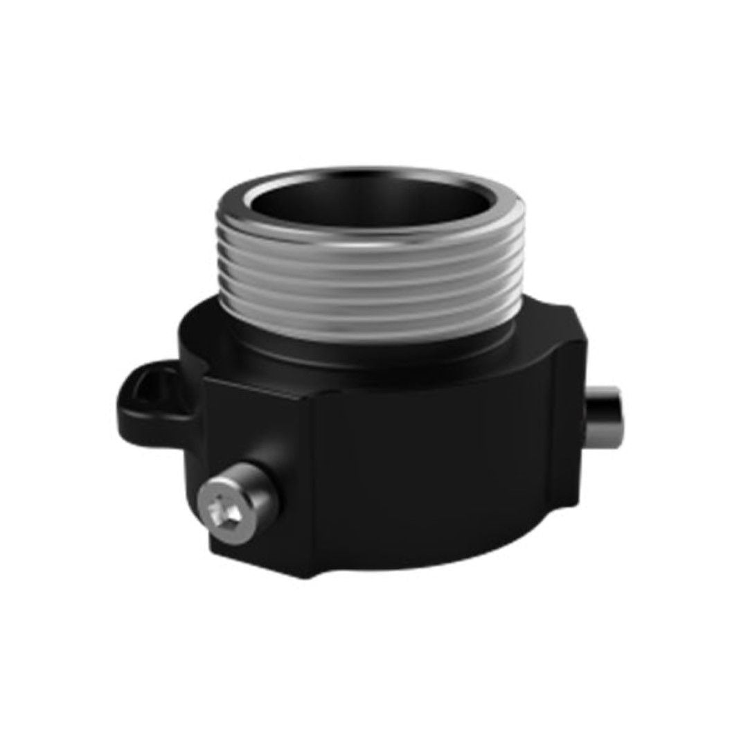 Zwarte Dahua PFA111-B aluminium montageadapter met schroefdraad voor camera-installatie.