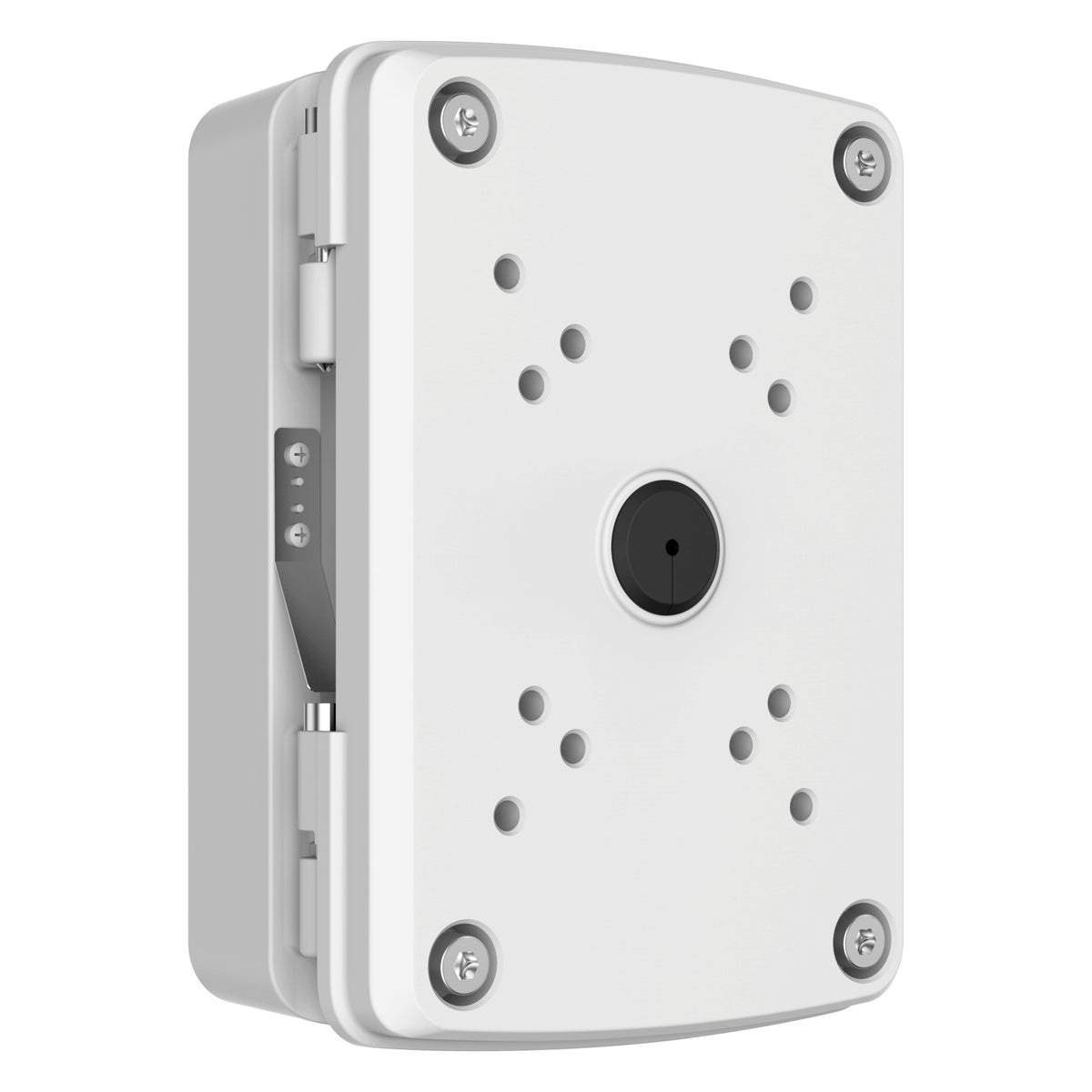 Witte Dahua PFA126 aluminium IP66 junction box voor PTZ muurbeugels, vooraanzicht.