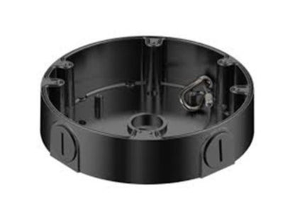 Zwarte aluminium montagebox voor Dahua mini dome camera's, Ø161mm, weerbestendig ontwerp.