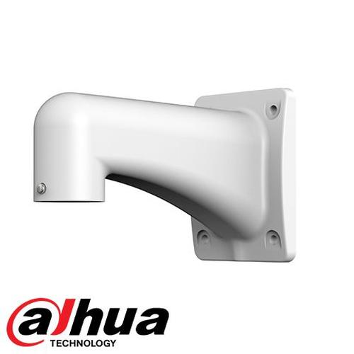 Witte aluminium wandmontagebeugel van Dahua voor beveiligingscamera's met een strak design en veiligheidskabelhaak.
