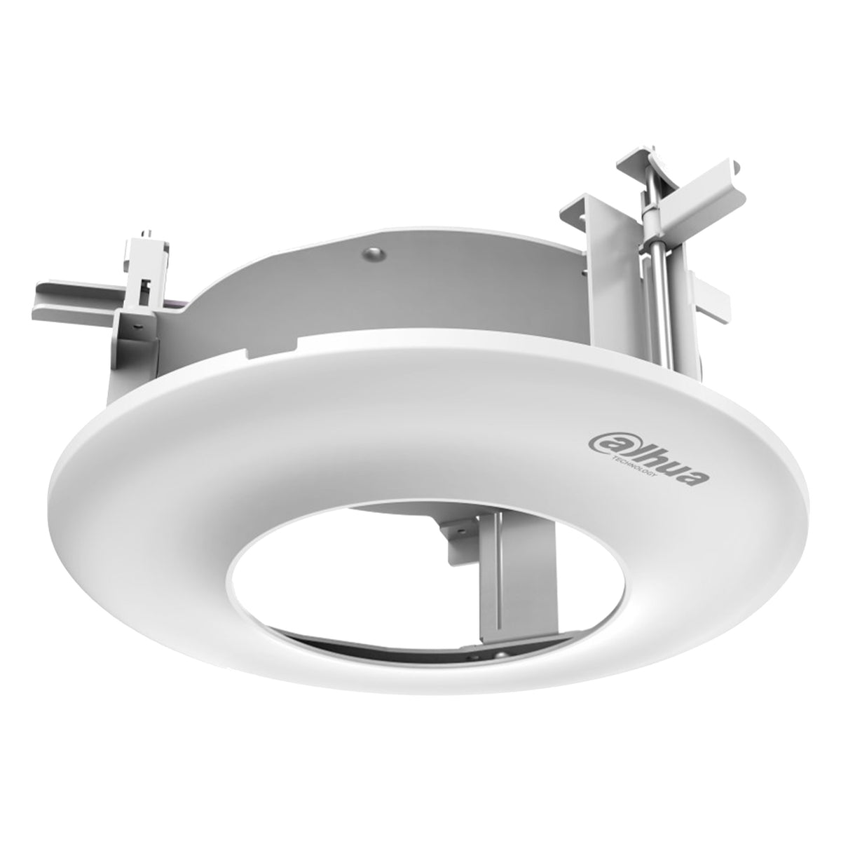 Witte Dahua PFB5201C inbouwbeugel voor verzonken montage in een systeemplafond.