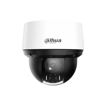 Witte Dahua 2MP PTZ speed dome camera met zwarte lensbehuizing en 16x optische zoom voor professionele buitenbewaking.