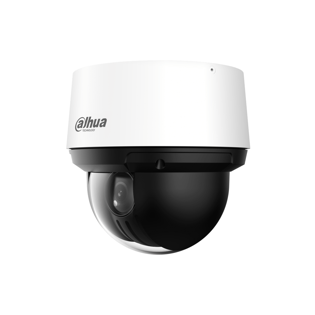 Witte Dahua SD4A216DB-HNY PTZ speed dome camera met zwarte lensbol en 16x optische zoom voor professionele beveiliging.