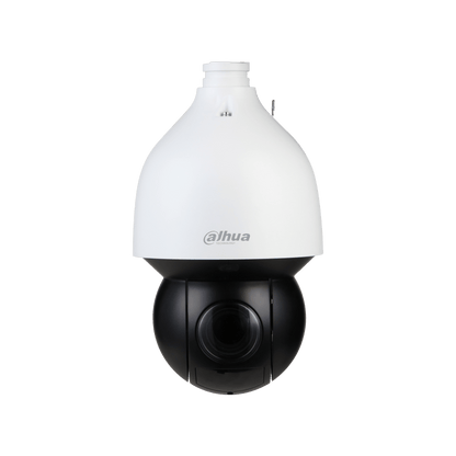 Dahua WizSense PTZ-camera met witte behuizing en zwarte lensmodule voor professionele buitenbewaking.