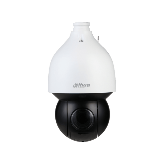 Dahua WizSense PTZ-camera met witte behuizing en zwarte lensmodule voor professionele buitenbewaking.
