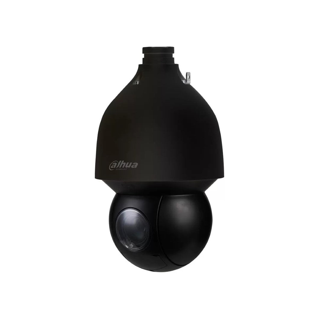 Zwarte Dahua WizSense 8MP PTZ-beveiligingscamera met 25x optische zoom en strak, robuust design voor buiten.