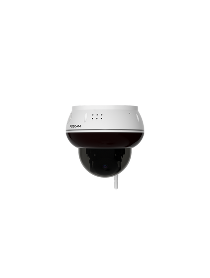 Witte Foscam D8T 4K PTZ buiten-IP-camera met vandaalbestendige IK10-behuizing en zwarte cameralens.