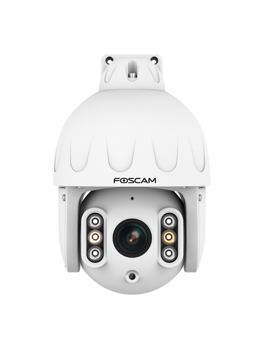 Witte Foscam SD8EP 4K PTZ-beveiligingscamera voor buiten met 4x optische zoom en infrarood nachtzicht.