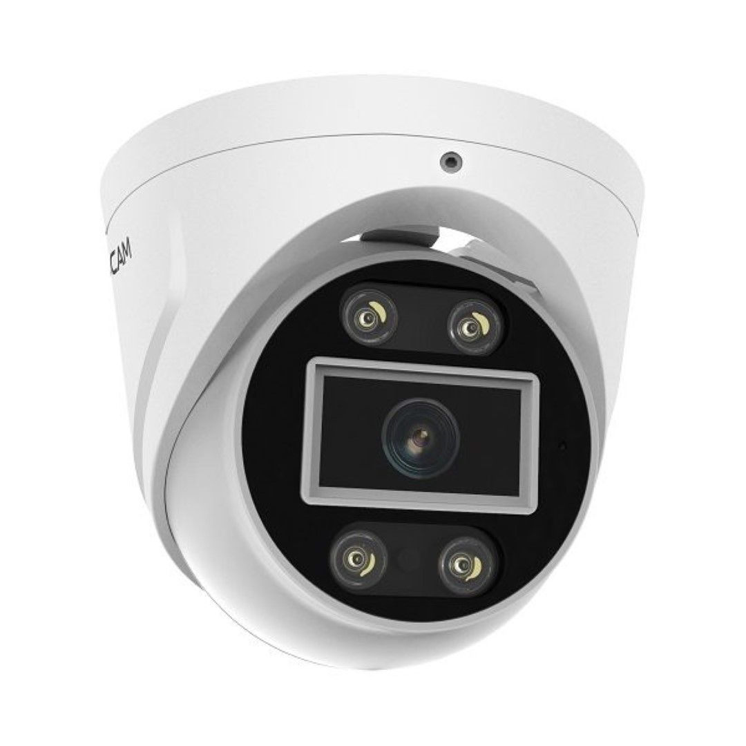Witte Foscam T8EP 8MP 4K PoE turret beveiligingscamera met spotlight en IR-nachtzicht voor buiten.