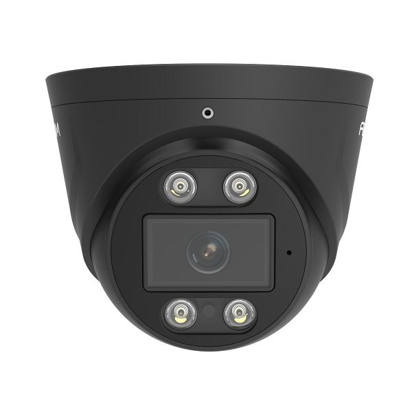 Zwarte Foscam T8EP 4K PoE turret beveiligingscamera met spotlight en IR-nachtzicht voor buiten.