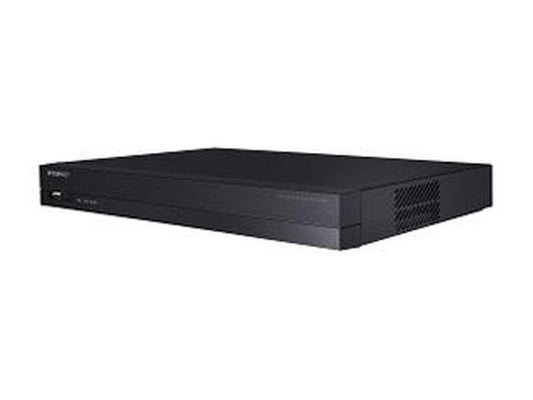 Zwarte Hanwha ARN-810S 8-kanaals netwerk videorecorder in compact 1U desktopformaat.