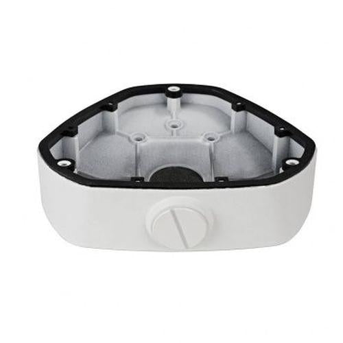 Witte Hikvision DS-1281ZJ-DM25 aluminium opbouwbox voor plafondmontage van dome camera's met kabeldoorvoer.