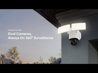 Eufy E340 Floodlight Camera | Dual-Lens 2K+3K | 360° PTZ | 2000 Lumen | AI-Tracking | 24/7 | WiFi 6