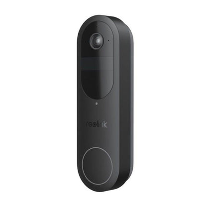 Zwarte Reolink D340B draadloze 4MP WiFi video deurbel met camera en ronde drukknop.