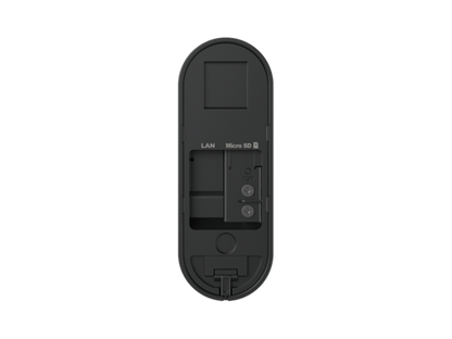 Zwarte achterkant van de Reolink D340W deurbel met zichtbare LAN-poort, MicroSD-slot en resetknop.