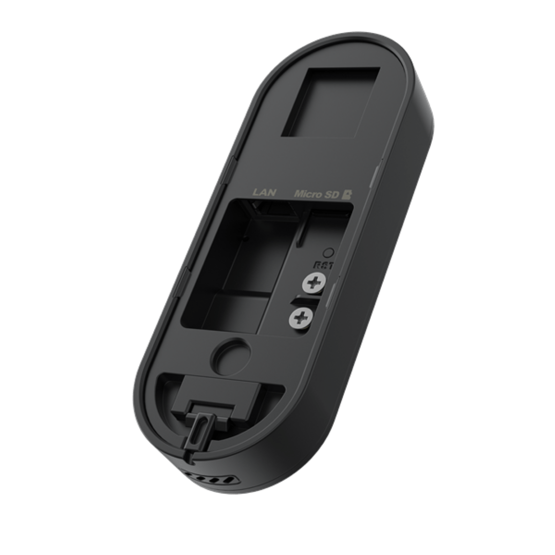 Zwarte achterkant van de Reolink D340W video deurbel met zichtbare MicroSD-sleuf, LAN-poort en schroefaansluitingen.