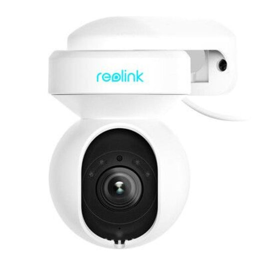 Witte Reolink E540 5MP WiFi PTZ dome-beveiligingscamera met zwarte lens en spotlight voor nachtzicht.